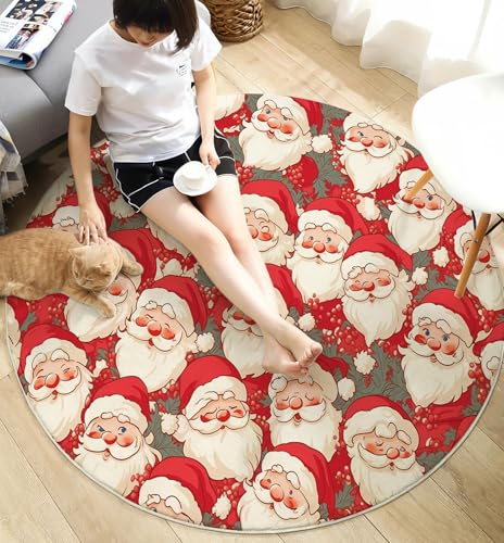 Tapis rond antidérapant et lavable grand format Noël