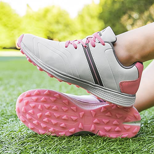 Ifrich Waterproof Golf Shoes For Women Spikeless Outdoor Golf Sport Sneakers Lightweight Comfortable Sport Shoes (9.5,White Pink) #TOP4