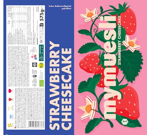 mymuesli Strawberry Cheesecake BIO Müsli mit Butterkeks & fruchtigen Erdbeeren (575g) + Mepal Müsli-Becher (500 ml Becher & 300 ml Deckel) Joghurt-Becher - To Go (2Go) – für Mikrowelle & Spülmaschine