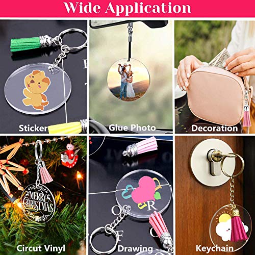 Acrylic Keychain Blanks Making Tassels Kit Bulk 120pcs Vinyl Ornaments Set Including 30pcs Clear Blanks 30pcs Tassels 30pcs Key Chain Rings 30pcs Jump Rings for DIY Projects Crafts