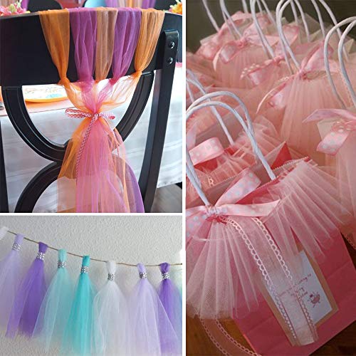 11 Colors Rainbow Tulle Rolls Tulle Netting Rolls Tulle Fabric Spool Ribbon 6\" by 25 Yards/Spool and Sewing Scissor Measuring Tape Knit Elastic Spool for Table Skirt Rainbow Party Tulle Skirt - Thumbnail 6
