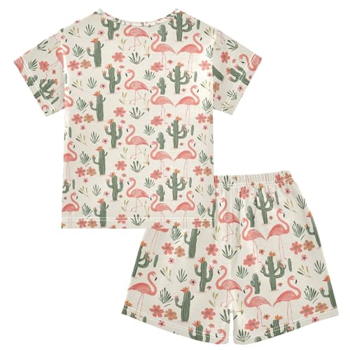 ALAZA Cactus Flamingo Pajama Set Short Sleeve Sleepwear Soft Lounge Nightwear2