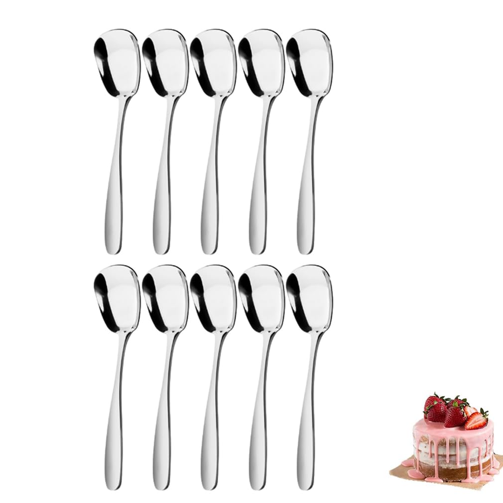 Arithmeticn Square Head Stainless Steel Spoons,Square Head Stainless Steel Spoons,Stainless Steel Measuring Spoons,Dessert Spoons,Square Head Serving Spoons,Korean Style Square Sugar Spoon (10PCS)