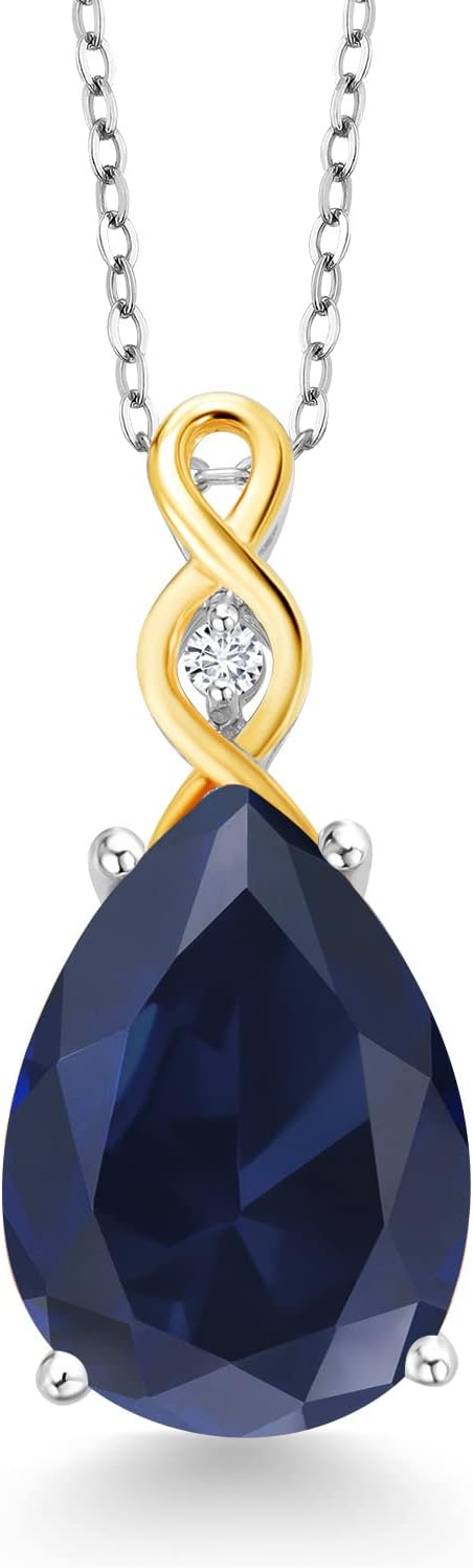 Gem Stone King 9-13 Cttw Teardrop Necklace For Women | 925 Sterling Silver and 10K Yellow Gold | Gemstone Birthstone and White Lab Grown Diamond | Design By Keren Hanan | With 18 Inch Chain