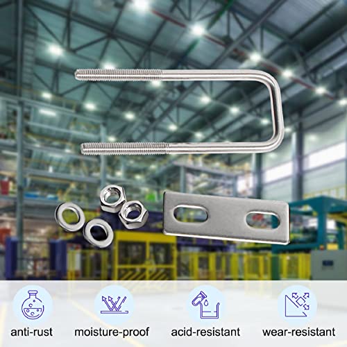 Image of U Bolt, 4 Sets 1.25 (31mm) Inner Width 304 Stainless Steel M6 Square U-Bolt with Plate Screw Nut Fastener, Suitable for Silver M6 x W-1.25inch x L-4inch