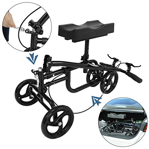 Bable Knee Walker with Basket, Steerable Knee Scooter with Dual Braking System Crutches Alternative, Foldable Leg Walker Black