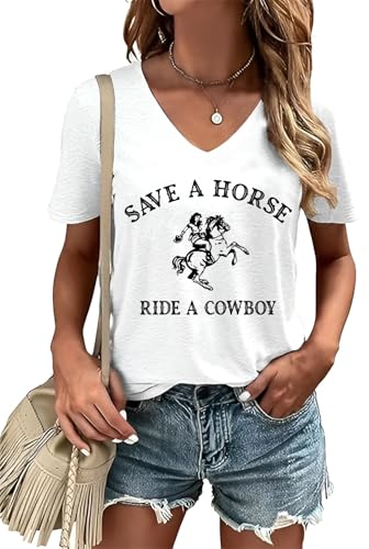 Eatbook Western Shirts for Women V-Neck Cow Skull Graphic Vintage Tees