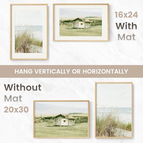Image of 20x30 Poster Frame, USA-Sourced Natural Beech Wood Picture Collage Frame with HD Tempered Glass, Modern Simple 20 x 30 Wooden Photo Frame Matted to 16x24, Vertical & Horizontal Wall Hanging Display
