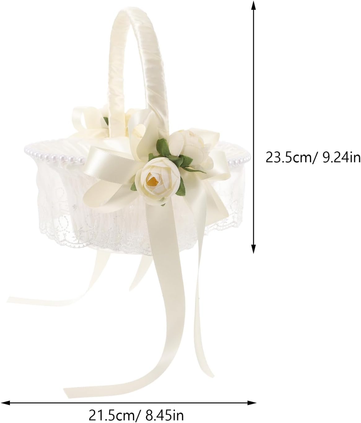 Wedding Flower Girl Basket Small White Lace Basket with Bowknot Handle Romantic Wedding Party Decoration Ceremony Supplies