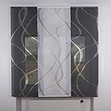 3er Set Schiebegardine Flächenvorhang inkl. Zubehör (in versch. Längen) Teresa-Tamina II, Farbe:weiß-grau, Vorhanglänge:190 cm, Farbe Paneelwagen:Silber