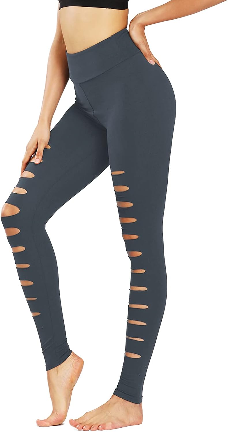 DIBAOLONG Womens Ripped Yoga Pants High Waist Cutout Workout Running Leggings with Holes