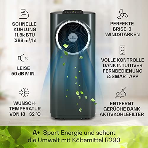 Klarstein Mobile Klimaanlage, 5-in-1 Klimagerät, Ventilator, Luftentfeuchter, Luftreiniger & Nachtmodus, App-Steuerung, Wohnung mit Abluftschlauch, Air Conditioner, 11.500 BTU, Anthrazit – Bild 3