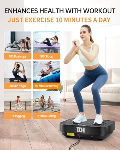 TDH Vibration Plate Exercise Machine, Power Plate Vibration Platform for Weight Loss,Vibrating Plate for Lymphatic Drainage, Shaping Toning with Resistance Band,Home Gym 2