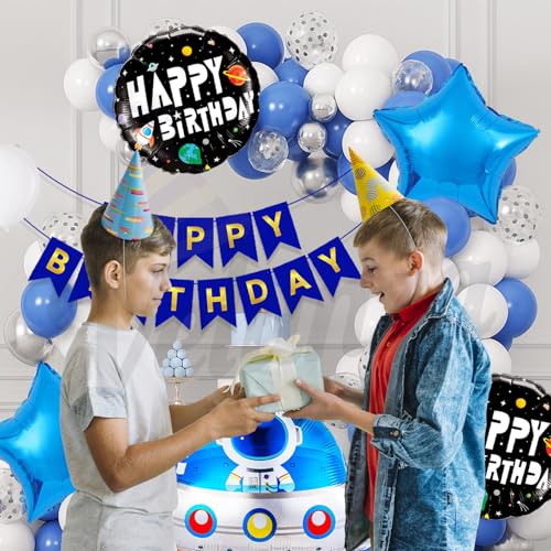 Image of Outer Space Ship Foil Balloons Birthday Decoration Items for Home, Kids, Boy, Girl Bday Party Decor Set of 52 Pcs | Space Theme Birthday Decoration Kit