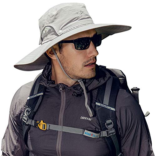 Cooltto Sombrero del Pescador,Gorro de Pesca,50+ UV protección Solar de Ancho Borde Sombrero-Rápido Seco Transpirable Plegable Impermeable Ajustable,para la Actividades al Aire Libre-Gris Claro