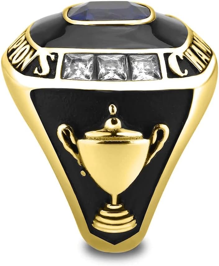 Stainless Steel Championship Ring Custom Text and Color - Trophy, Football, Baseball, Basketball, Esports, Fantasy Sports, Hockey, Cheer