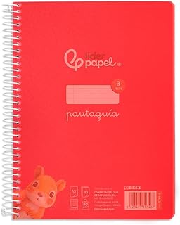 Liderpapel Cuaderno espiral din a5 pautaguia tapa plástico 80h 90gr cuadro pautado 3 mm con margen color rojo - Unidad -