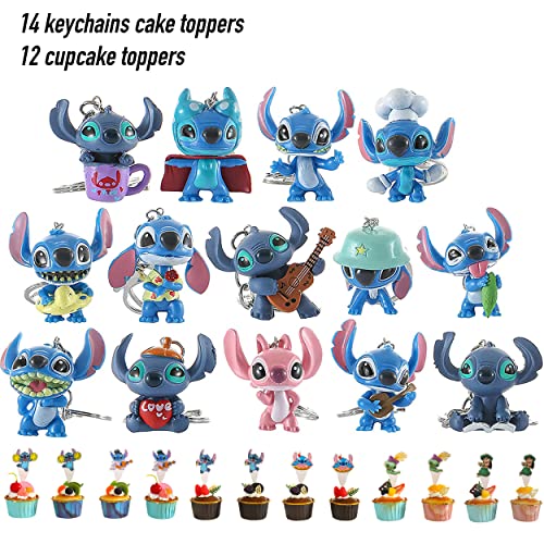 26Pcs Stitch Lilo Cake Topper Cupcake Keychain Angel Theme Birthday Party Supplies Decoration Cartoon Action Figure Figurine Collectible Gift Toys Collection Miniature Statue Stocking Stuffers Merchandise Decor Christmas #TOP1