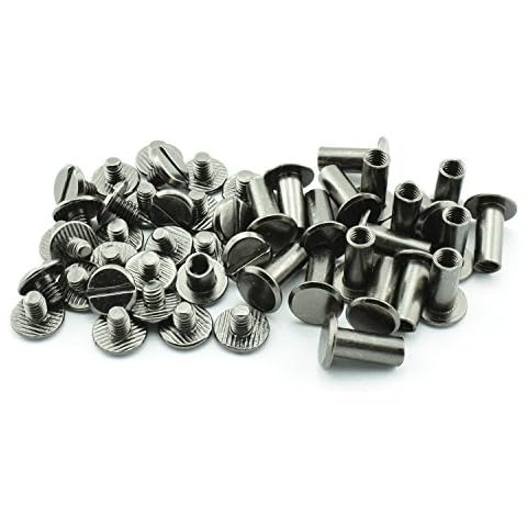 RuiLing 60 Sets Black Chicago Screws 1/2 Inches Screw Posts Metal Accessories Nail Rivet Chicago Button for DIY Leather Decoration Document Book Album Bookbinding Round Flat Head Stud Screw M5x12 Cover