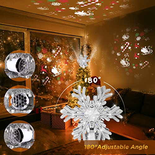 Christmas Tree Topper - Snowflake Christmas Tree Topper Lighted With 3D Rotating Snowflakes - Led Hollow Glitter Projector - Christmas Tree Topper For Christmas Tree Decorations (Silver) #TOP3