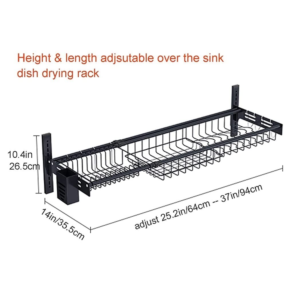 Escurridor de platos ajustable para fregadero – Escurridor de pared Capaci con soporte para sil, para cocina eficiente, color negro h