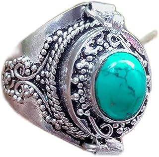 Blue Turquoise Ring, Poison Box Ring, Oval Stone Ring, Poison Box Jewelry, Cabochon Ring, Openable Poison Ring, Vintage Box Ring, Poison Ring, Locket Ring, Prayer Box Ring, Turquoise Jewelry, Poison Pill Box Ring, 925 Silver Plated, Designer Box Ring, Handmade Gemstone Jewelry