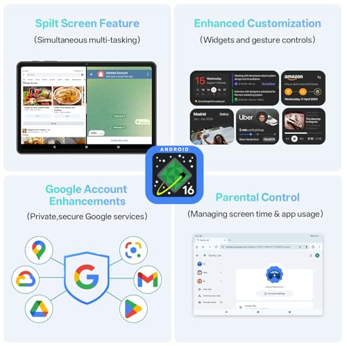 Image of Android 16 Tablet 10.1 Inch, 2-in-1 with Keyboard & Mouse, Octa-Core 20GB RAM 128GB ROM, Widevine L1 GMS Certified, 6600mAh, WiFi, Stylus & Case Included