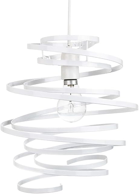 Modern Designer White Gloss Metal Double Ribbon Spiral Swirl Ceiling Light Pendant Shade | 23cm Diameter | 60w Maximum by Happy Homewares