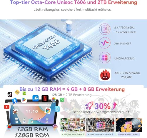 Blackview Tablet Android 15 Tab 60 Pro 10 Pollici 12GB RAM+128GB ROM/2TB TF,4GLTE & 5GWi-Fi, Face ID, Octa-Core, 7700mAh, Fotocamera AI 8MP + 5MP, GPS/WPS/PC Tablet con Tastiera, Mouse, ecc. - Immagine 3