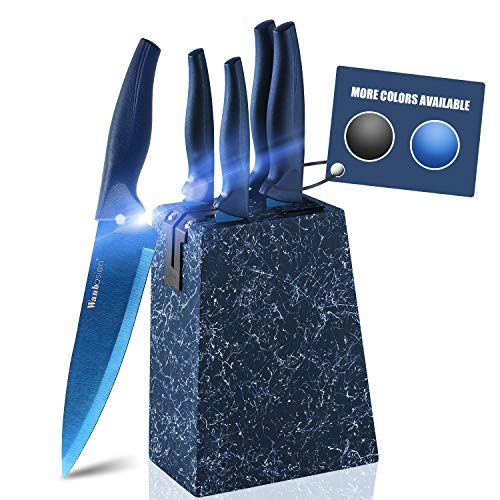 wanbasion Azul Set Cuchillos Cocina Acero Inoxidable, Bloque de Cuchillos Cocina Profesional, Juego de Cuchillos de Cocina con Soporte