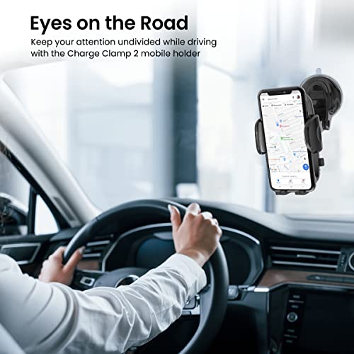 Portronics-Charge-Clamp-2-Mobile-Holder-with-Wireless-Charging-with-15W-Wireless-Output-360-Rotation-270-Adjustable-Angles-LED-Display-Type-C-Charging-Port-1M-Type-C-CableBlack