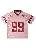Adenorah Y2K Graphic Tees for Women Men Vintage V Neck Oversized Tshirts 90S Fashion Casual Loose Fit Jersey Tops Streetwear, Pink, Medium