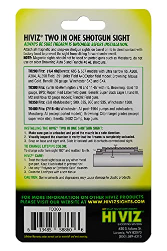 Hiviz Model 300 Two-In-One Magnetic Base Rib Shotgun Sight Green & Orange, One Size #TOP3