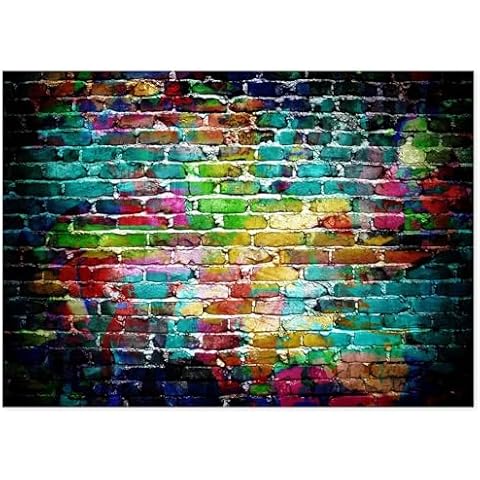Yongqian 7x5ft 80’s 90’s Hip Hop Disco for Birthday Party Backdrop Colorful Brick Wall Theme Photography Backdrop Colorful Graffiti Brick Wall Backdrop Wedding Decor Photo Studio Props Cover