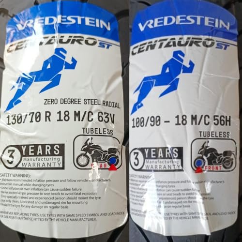Image of Motorcycle Tyre Combo Pack, 100 /90-18 56H TL and 130 /70R18 63V TL Radial, specifically designed for RE 350 Interceptor 650, 3 Years Manufacturing Warranty (Manufacturing Date 2024)