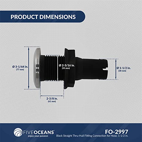 Five Oceans Fo2997 Black Straight Thru-Hull Connection For Hose, 1-1/2 Inch #TOP6