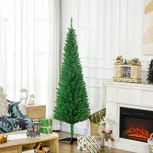 image for HOMCOM 6' Artificial Pencil Christmas Tree, Slim Xmas Tree with 390 Re