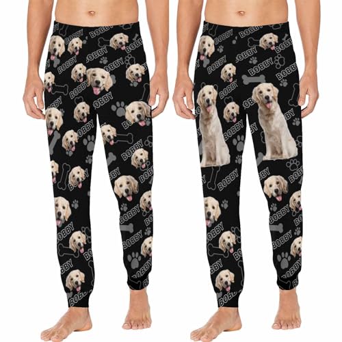 Custom Pajama Pants for Men with Pet Photo Personalized Dog Cat Face Pj Bottoms Sleep Lounge Pants Trousers Sleepwear