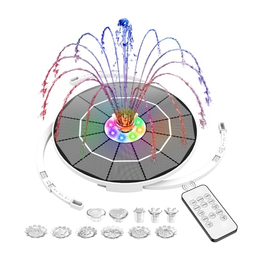 AISITIN 3.5W Solar Fountain with Remote Control, LED Colorful Lights & 3000mAh Battery, Solar Fountain Pump with Bracket and 8 Nozzles, Solar Water Fountain for Bird Bath, Garden, Pond and Outdoor