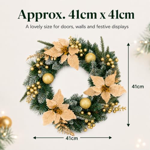Christmas Front Door Wreath 41cm Gold Poinsetta Xmas Decoration — photo 5