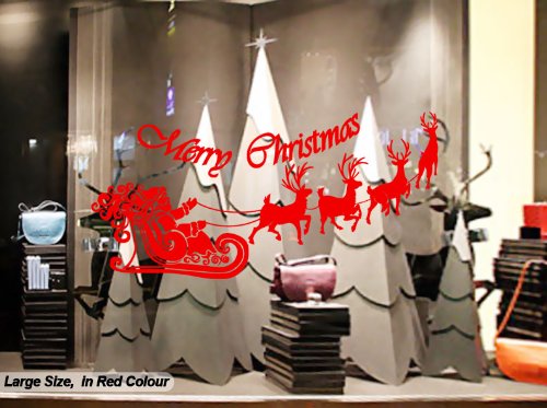Décoration murale Père Noël cerf sticker fenêtre effet dépoli intérieur