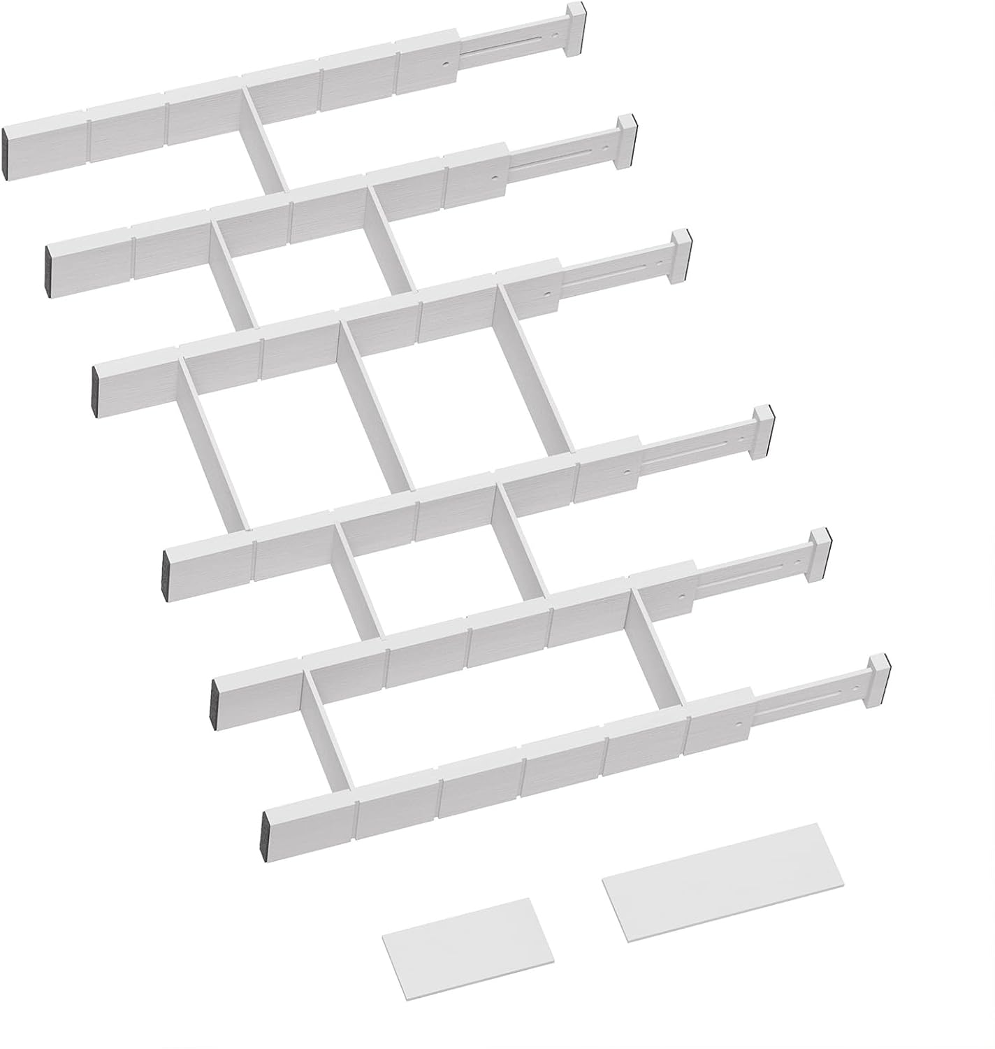 6 Pack Bamboo Drawer Dividers with 12 Inserts, Expandable Adjustable Clothes Drawer Organizers and Storage from 17" to 22" for Kitchen, Bedroom, Dresser, Cosmetics (Natural)