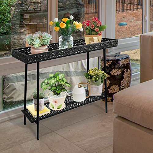 Metal Plant Shelf Indoor,2 Tier Outdoor Plant Stand Table For Multiple Plants,Corner Narrow Plant Holder Flower Display Rack For Plants (Black) #TOP5