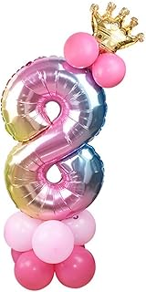BAIBEI Pack of 16 Foil Balloons Number 8 Latex Balloons Numbers for Birthday Party Decoration Balloons Made of Aluminium for Girls