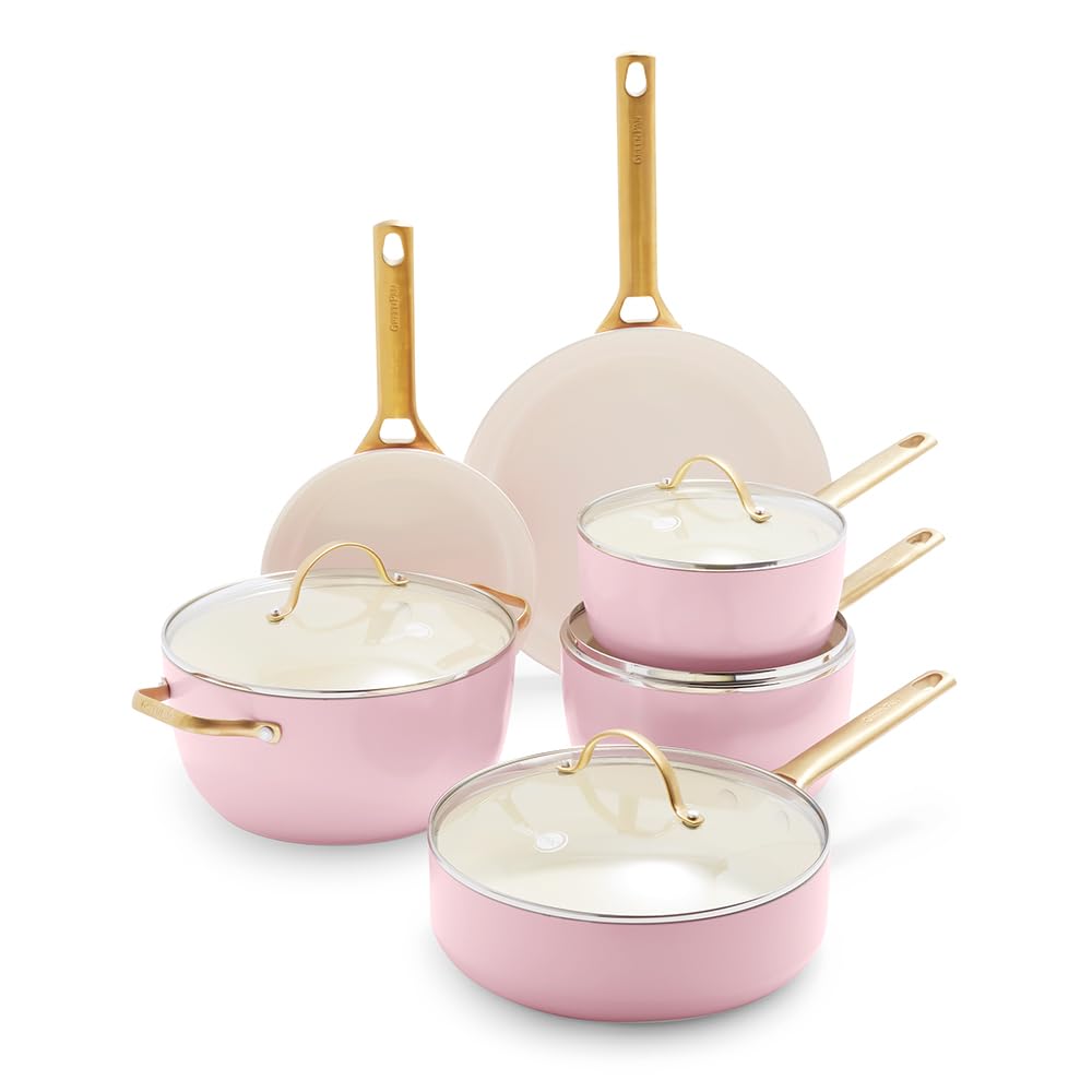 GreenPan Reserve, set de 10 poêles et casseroles, antiadhésif céramique, induction, rose
