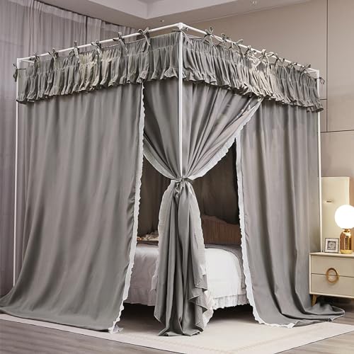 Toldo de cama con volantes elegante dosel gris ajustable para decoracion de dormitorio 2