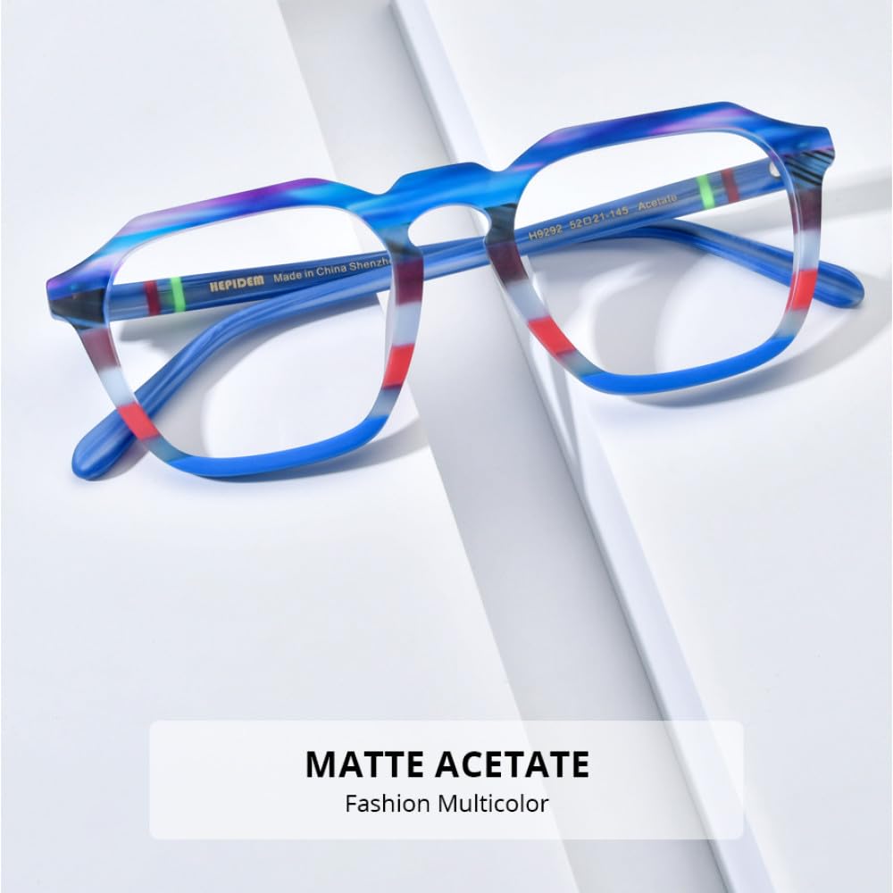 MUTYNE Montura de gafas de acetato mate para hombre, anteojos cuadrados Retro coloridos para mujer, gafas