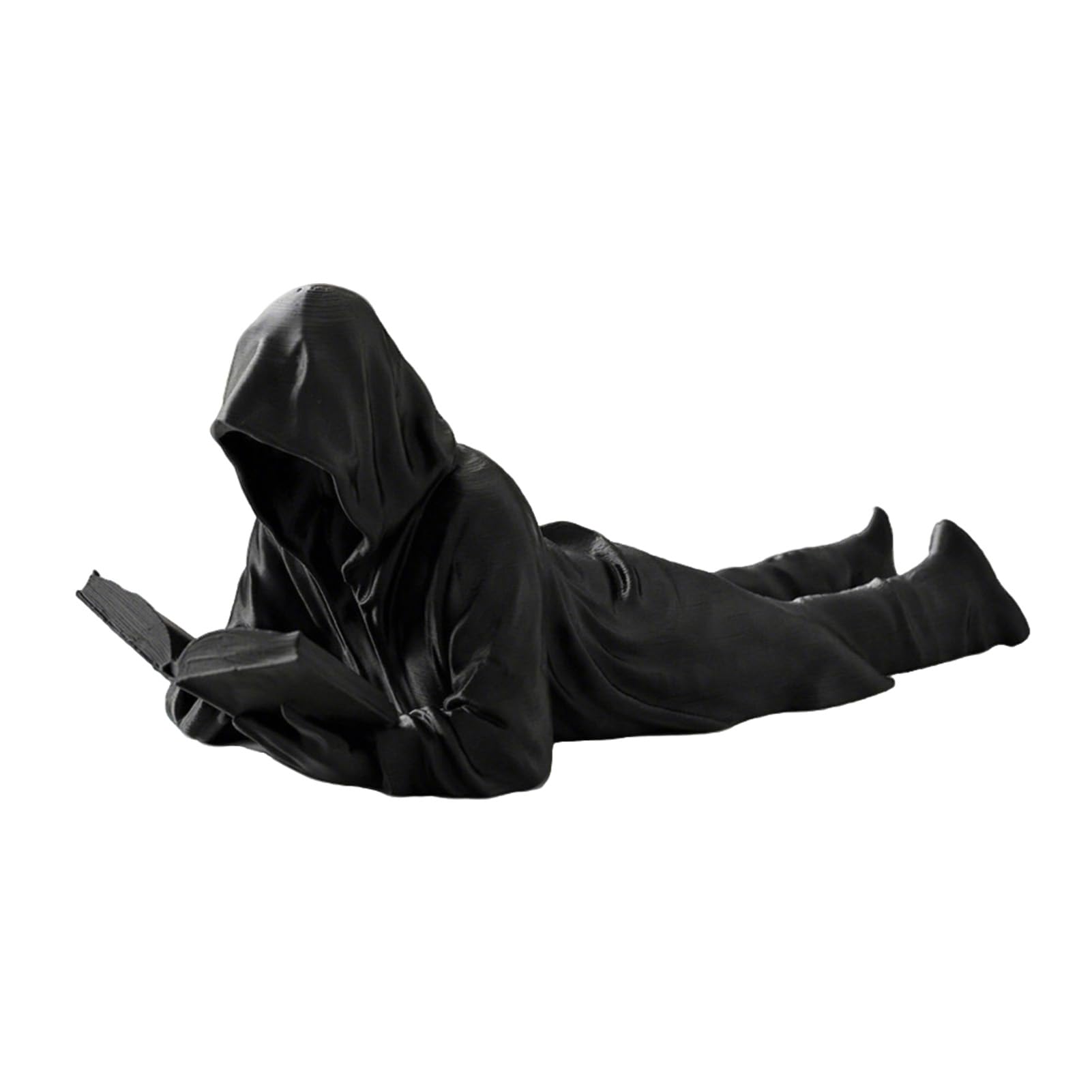 pidodou Black Robe Reader Figurine 3D Printed Faceless Statue Lying Bookworm Sculpture for Home Office Bookshelf Desktop Decor [object Object]