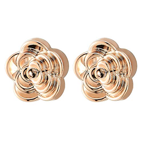Unique Womens Magnetic 18K Rose-Gold-Plated Camellia Flower Stud Earring, Non-Piercing Clip On Fake Ear