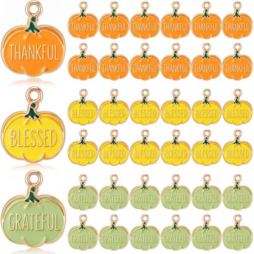Misdary 60 Pcs Pumpkin Charms for Jewelry Making Fall Charm DIY